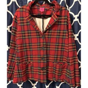 Betsey Johnson Torrid Plaid Tartan Red Blazer Jacket 4XL Punk Stretch